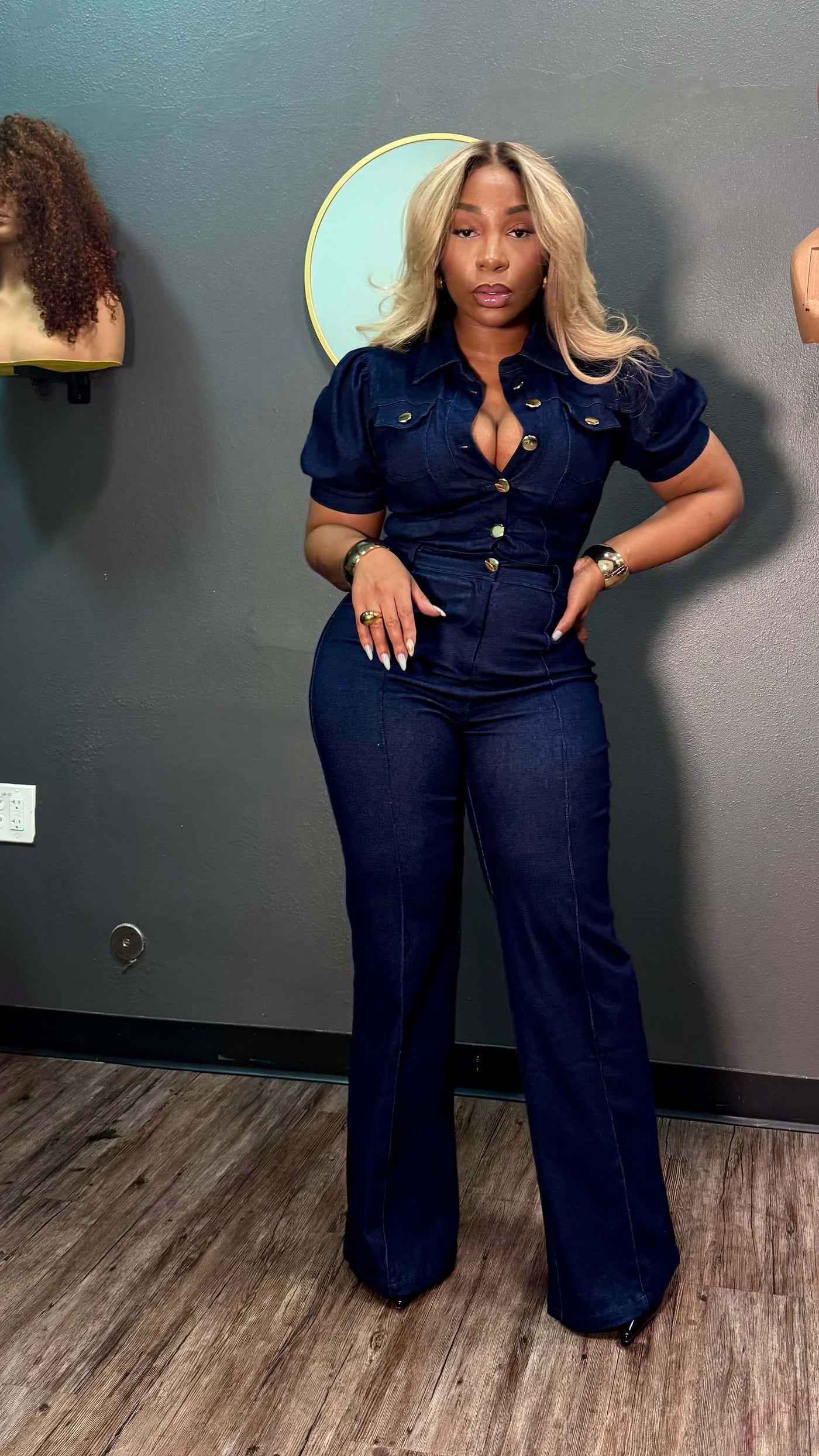 FLAIR DENIM JUMPSUIT - Trendy and Chic Denim One-Piece Outfit